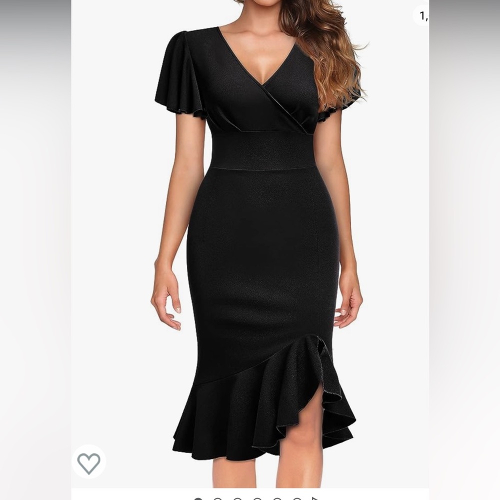 Women's Retro V Neck Ruffle Sleeves Evening Cocktail Slit For XXL
